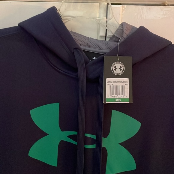 Dark blue, Under Armour sweatshirt with green insignia on the chest. Size large - Picture 2 of 4